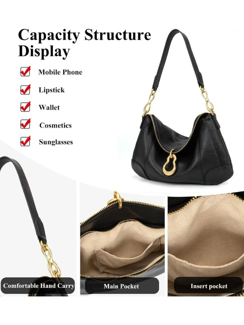 Chic Small Hobo Shoulder Bag for Women, Retro Satchel with Metal Pendant